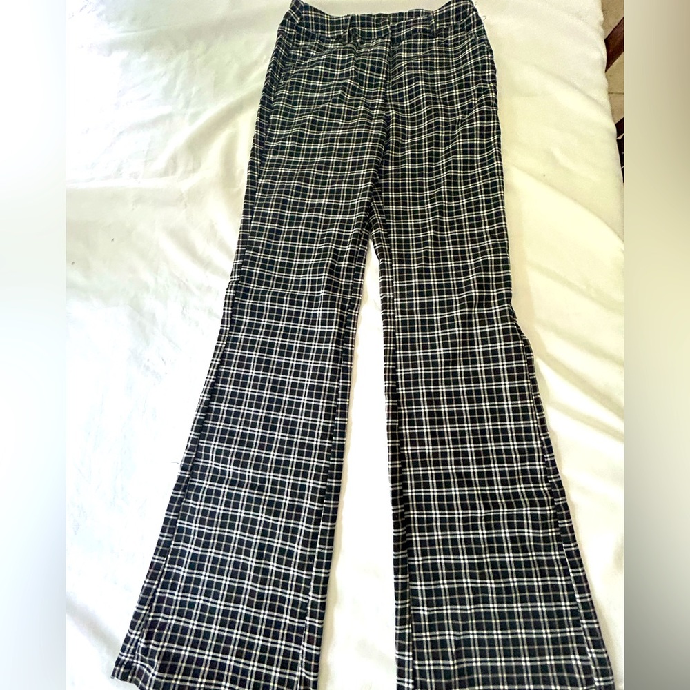 Forever 21 plaid black and white pants with a bit of flare at the end of the leg